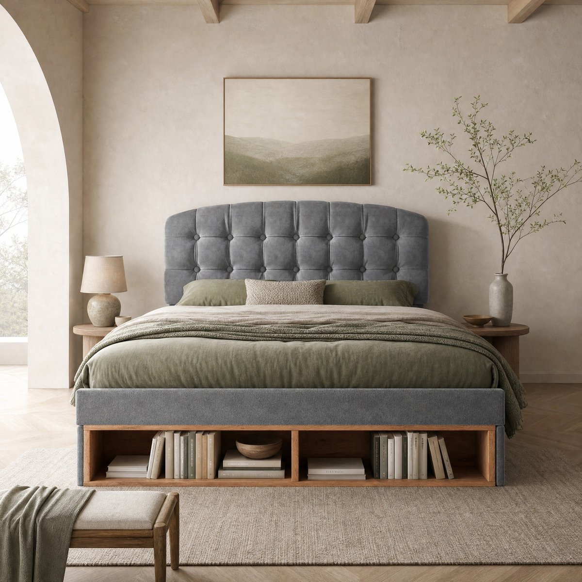 Wishdor Tweepersoonsbed 140x190 cm - Verstelbaar hoofdeinde - Lattenbodem - Opbergruimte en bedlade - Gestoffeerd - Zonder matras - 197x151 cm