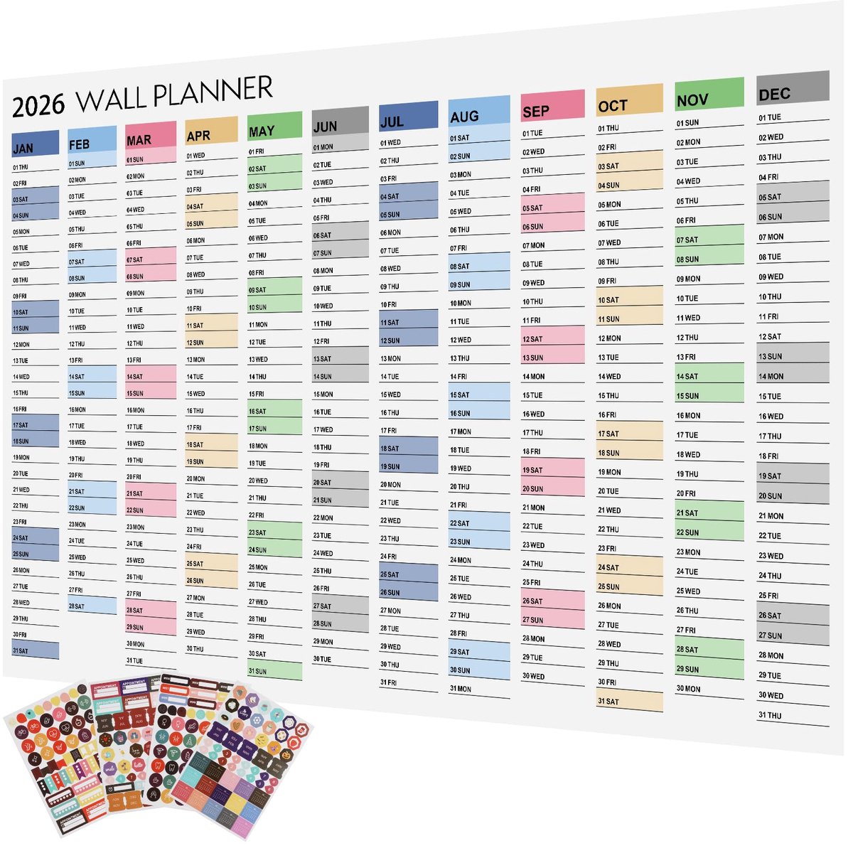 Jaarkalender 2026 wandkalender, jaarplanner 2026, wandplanner met kalenderweken, feestdagen - ShopVlot