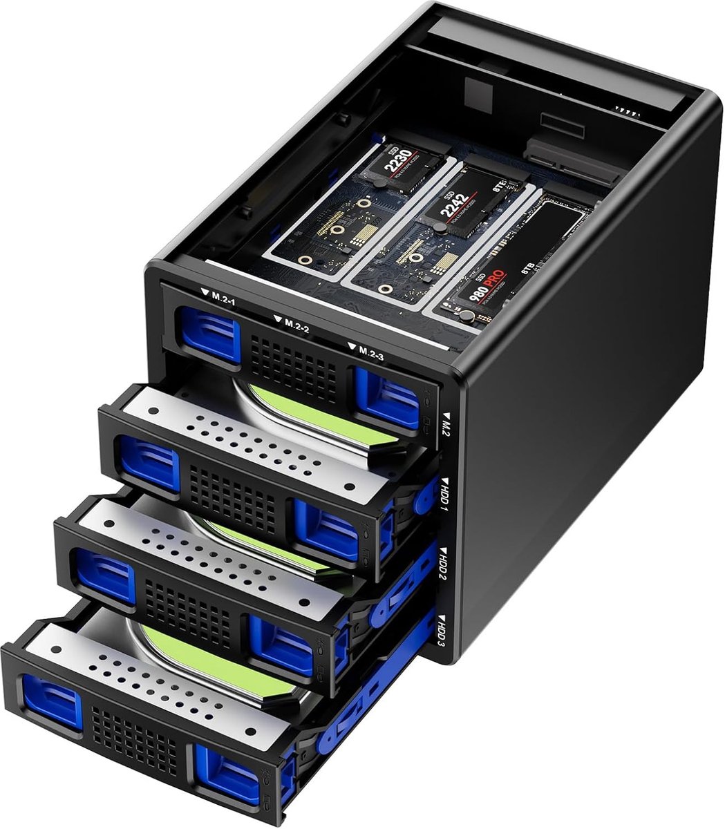 CENMATE Hard Drive Enclosure Hybrid 3 x 3.5 HDD + 3 x M.2 NVMe Enclosure with Fan for 2.5/3.5" SATA HDD/SSD and M - ShopVlot