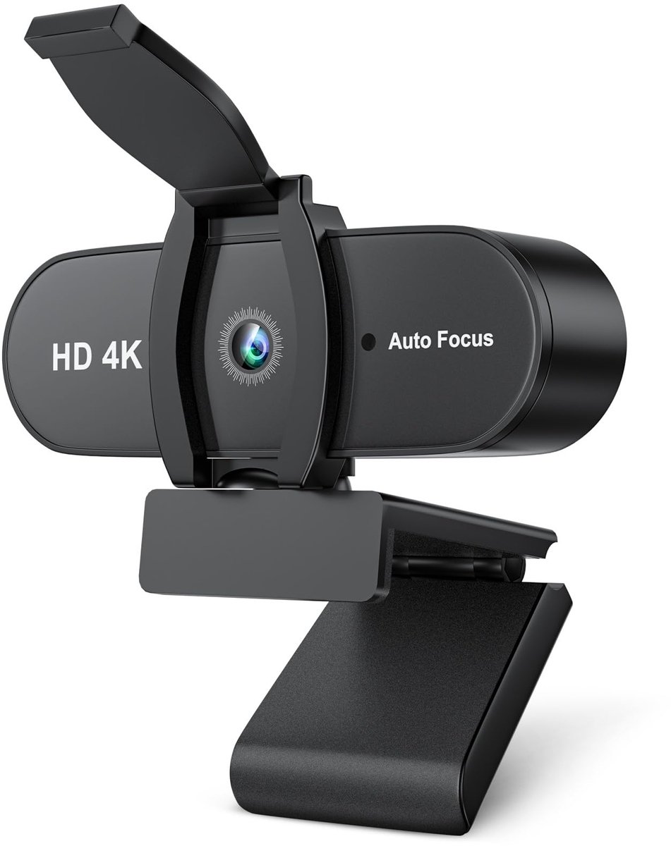 Webcam 4K – Autofocus – Ingebouwde Microfoon met Ruisonderdrukking – Privacy Cover – USB