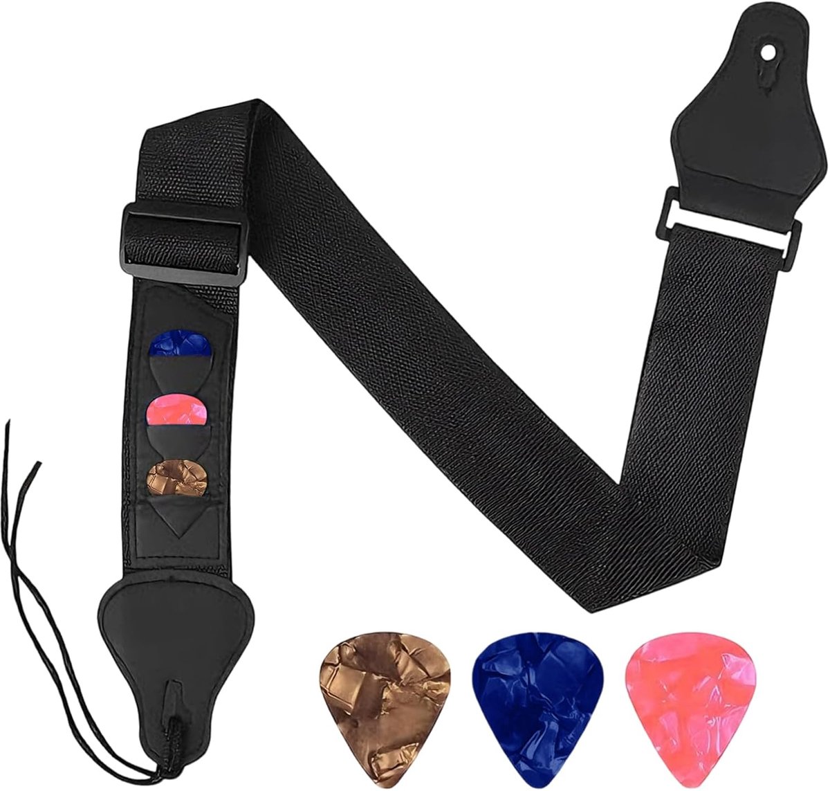 Guitar Strap - Verstelbaar - Gevlochten Leer - Inclusief 3 Plekken voor Plectra - ShopVlot