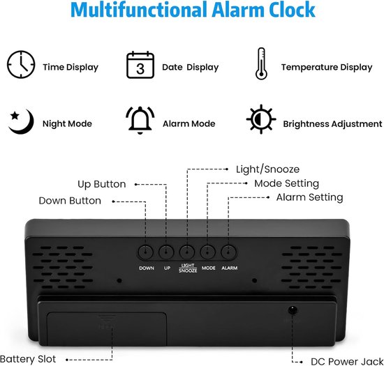 SnelShoppen - Kinder Digitale Nacht Alarm Klok met Tijd, Datum, Temperatuur, Snooze, Helderheid Aanpasbaar, Tafelklok, USB Opladen en Batterij, Multik van snelshoppen — afbeelding 2