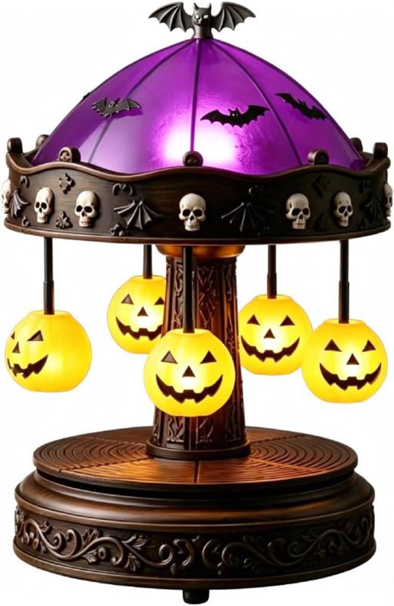 Casalora® Halloween Draaiende Pompoen Carrousel USB LED Nachtlamp – Halloween Tafeldecoratie voor Binnen – Woonkamer, Bureau & Schouw