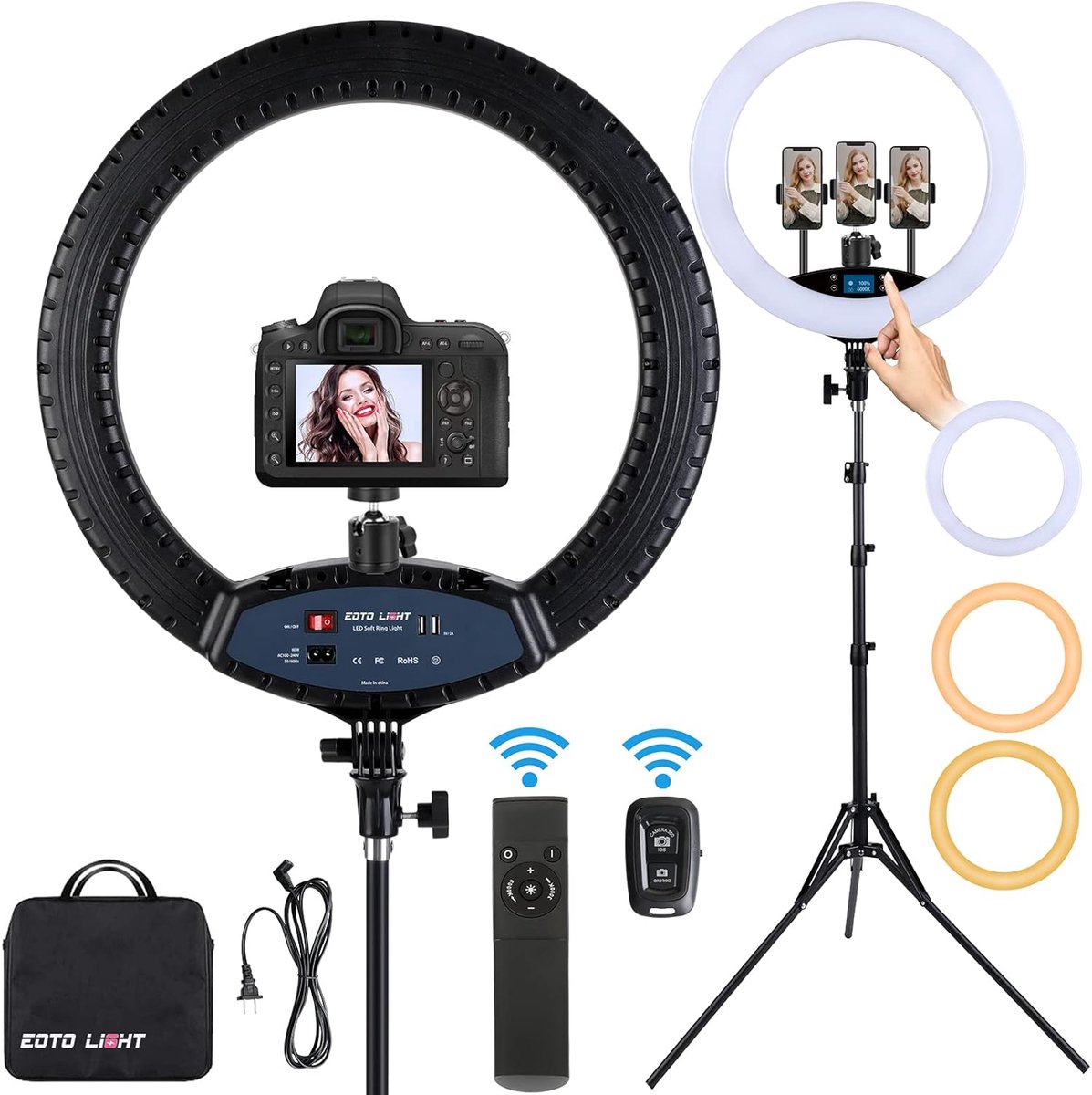 19 inch LED ring light - dimbaar met statief - touchscreen LCD display - ideaal voor make-up en vlogs - ShopVlot