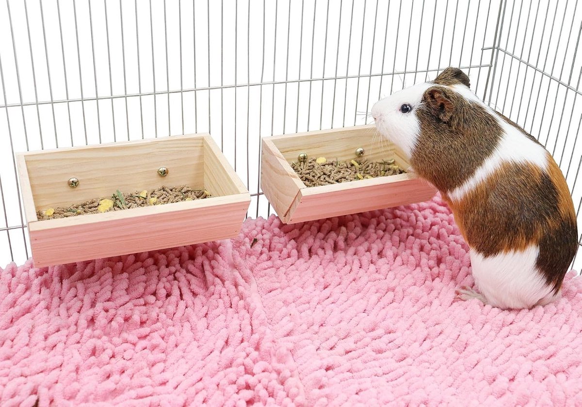Houten Voederbakken voor Kleine Dieren - Hangende Voederaccessoires voor Konijnen, Cavia's en Chinchilla's - 2 Stuks