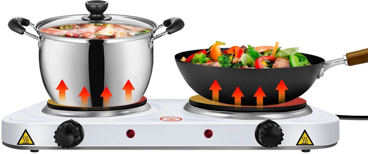 Zerova Dubbele Elektrische Kookplaat 2500W - Draagbare Tafel Kookplaat - 2 Verwarmingszones - 5 Temperatuurstanden - Zilver