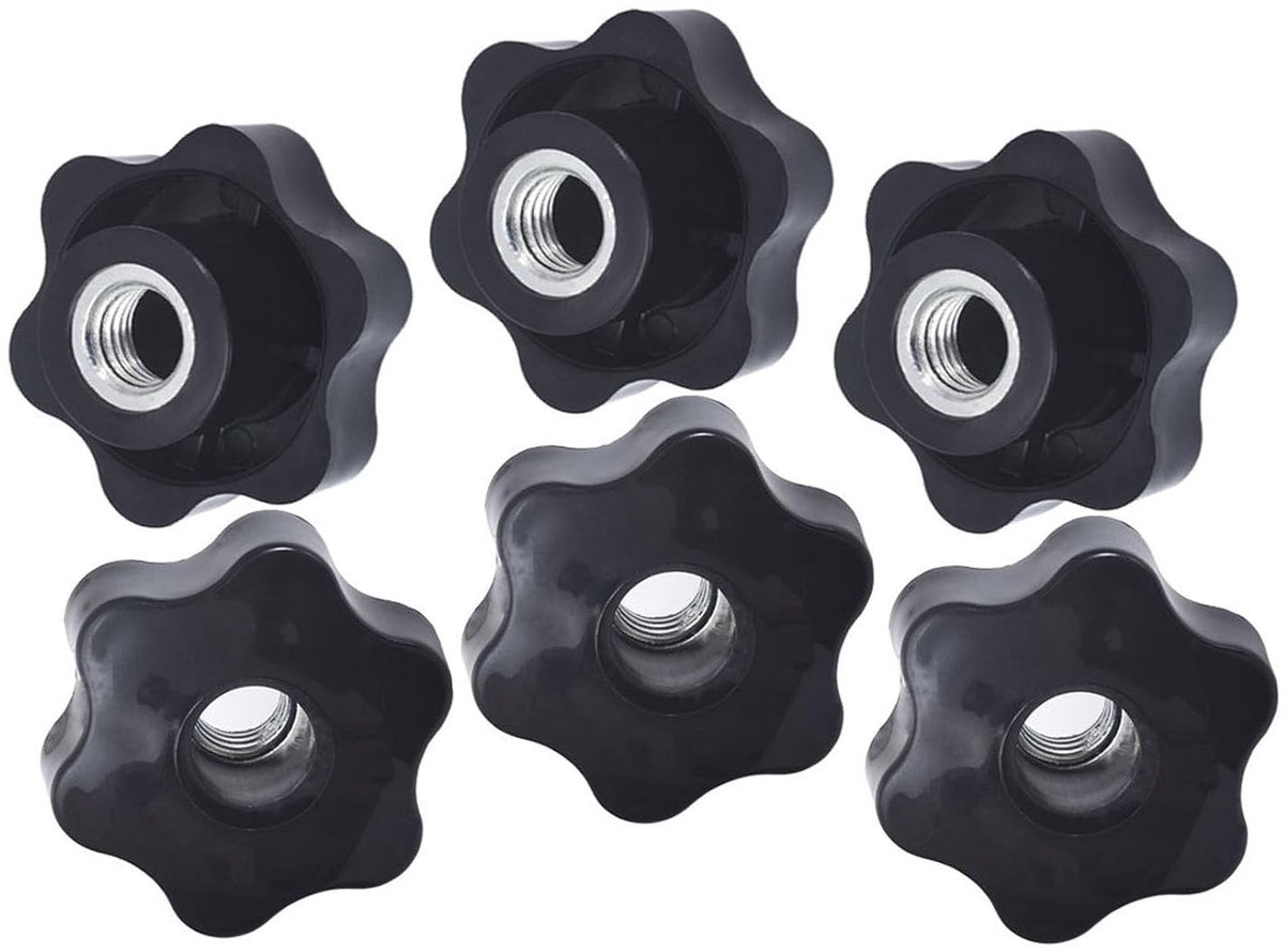 Set van 6 M8 Vleugelmoeren met een buitendiameter van 48 mm - Gripmoeren voor fitnessapparatuur en machines, knelmoeren en stermoeren