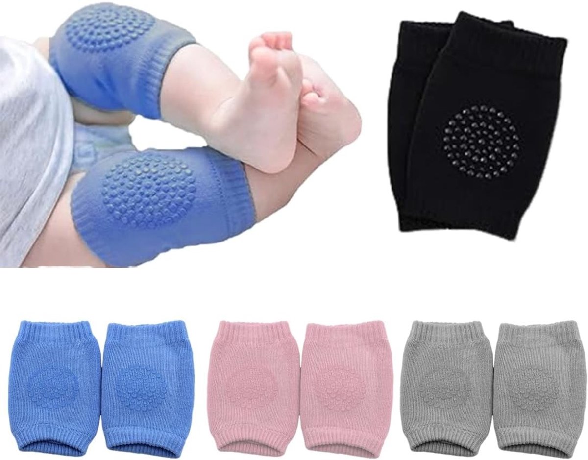 Set van 4 antislip kniebeschermers voor kruipende kinderen met rubberen punten, elastisch en in 4 kleuren