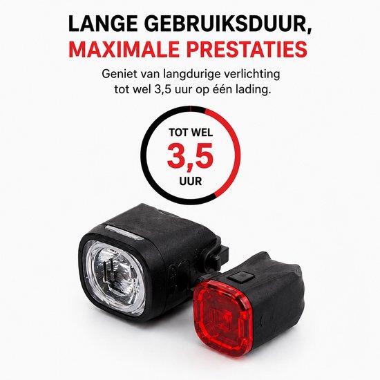 Oplaadbare Fietslamp - Fietsverlichting - Fietsverlichting - 1000 Lumen - Met Achterlicht - Zwart — afbeelding 3