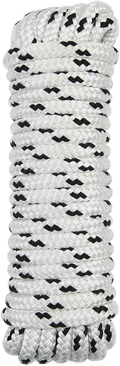 Boottouw 15 m Ø 1 - 4 cm polyester aanslagtouw zwart wit