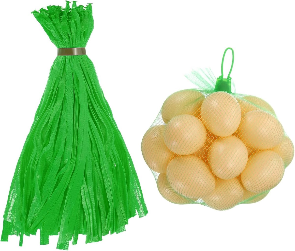 100 Stuks Herbruikbare Netzakken van 35 cm voor Groenten en Fruit, Nylon met Gespsluiting en Elastische Zakken voor Eieren