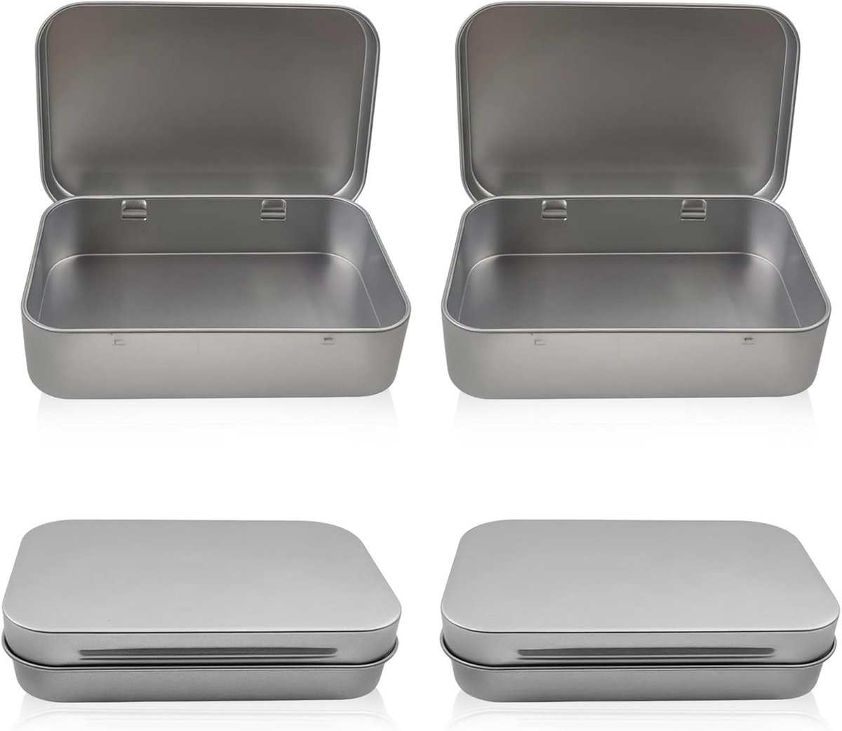 Set van 4 Kleine Metalen Dozen met Deksel - Rectangulaire Mini Opbergdozen voor Munten, Snoep en Sleutels (9.5 x 6 x 2.2 cm) - Perfect voor Kleine Voorwerpen en Organisatie