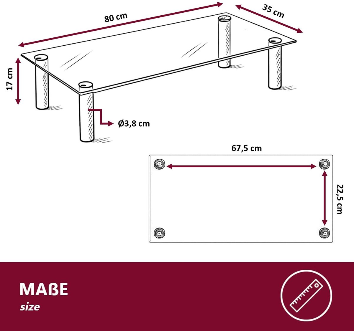 TV-kast 80 cm - glasplaat - transparant - perfect als tv-tafel - ShopVlot