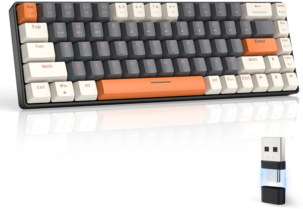 MAGIC-REFINER RK68 Draadloos Toetsenbord, 60% Mechanisch Gaming Toetsenbord, Bluetooth 5.0/2.4 GHz Dual-mode, Compacte - ShopVlot