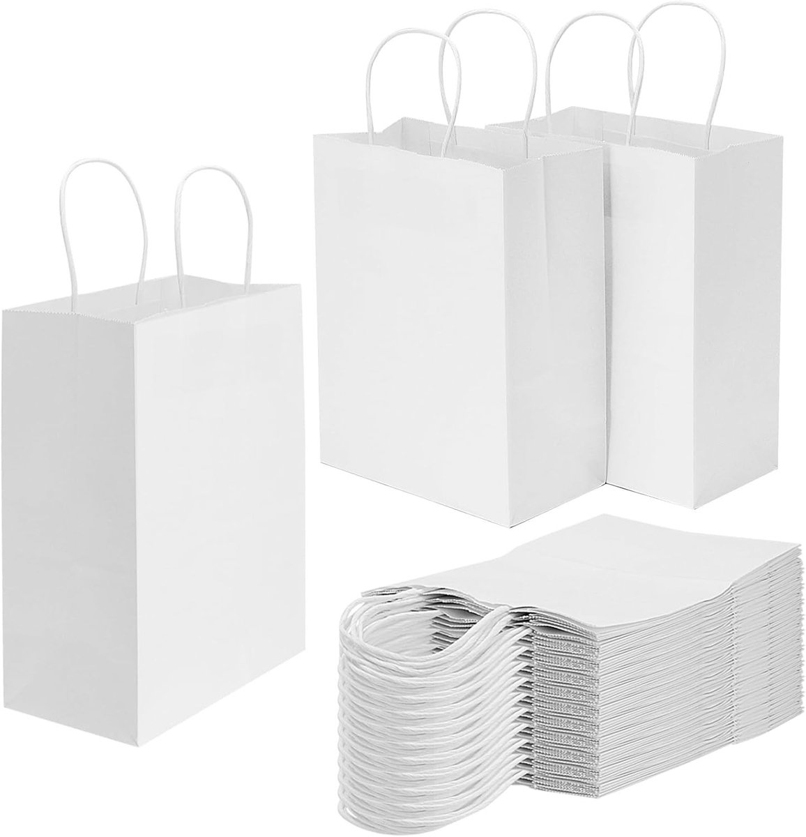 100 Stuks Witte Papieren Zakken met Twist Handvatten 21 x 11 x 27 cm voor Cadeaus en Winkelen