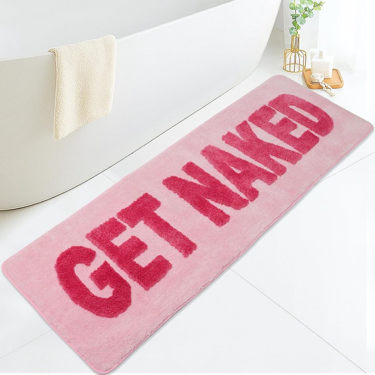 Badmat Get Naked Badmat - antislip - wasbaar (roze - 150 x 50 cm)
