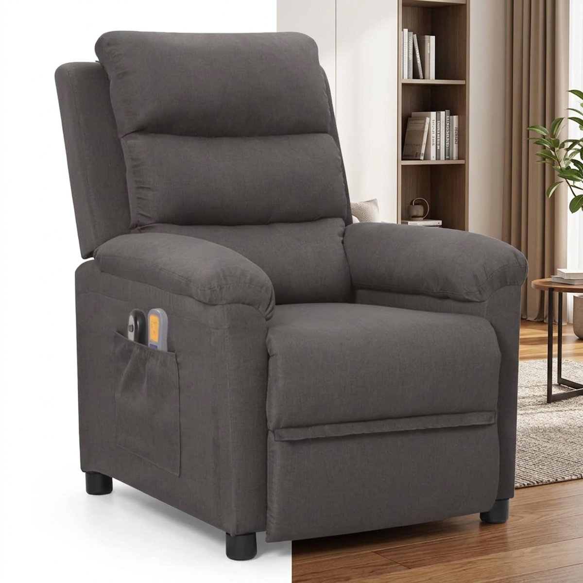 Massagestoel - Relaxfauteuil - Zetel - Stof - 1 persoons - Met armleuning - Zeer comfortabel - Elektrisch - Donkergrijs