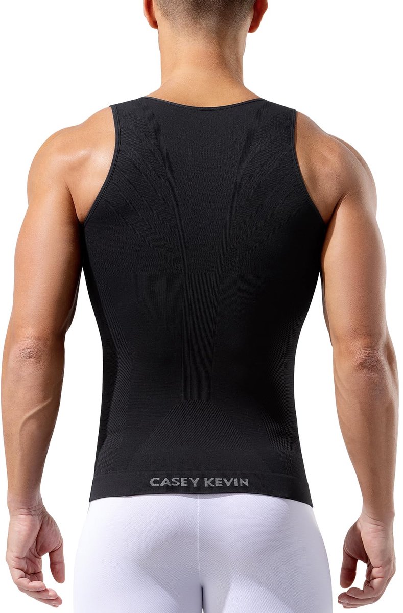 Casey Kevin Afslankshirt voor heren, slim compressieshirt voor heren, tailleriem, fitnessvest, mouwloos, bodyshaper - ShopVlot