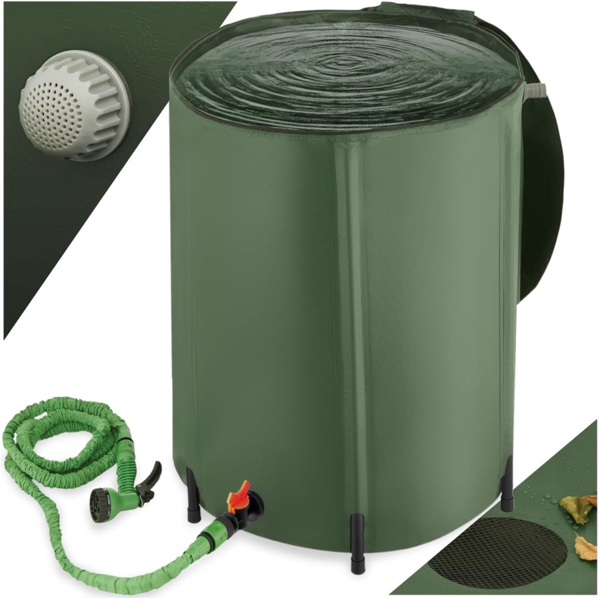 Allvia® Waterton - Regenton - Watertank - Opvouwbare Ton - met Deksel en Kraan - 250L - Groen - 59cm x 59cm x 68cm