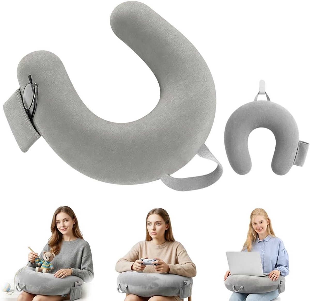 Ergonomisch Gaming Kussen voor Bed, Bank en Vloer - Ideaal voor iPad en Laptop, Comfortabel en Ondersteunend Kussen met Gebreide Vulling in Grijs