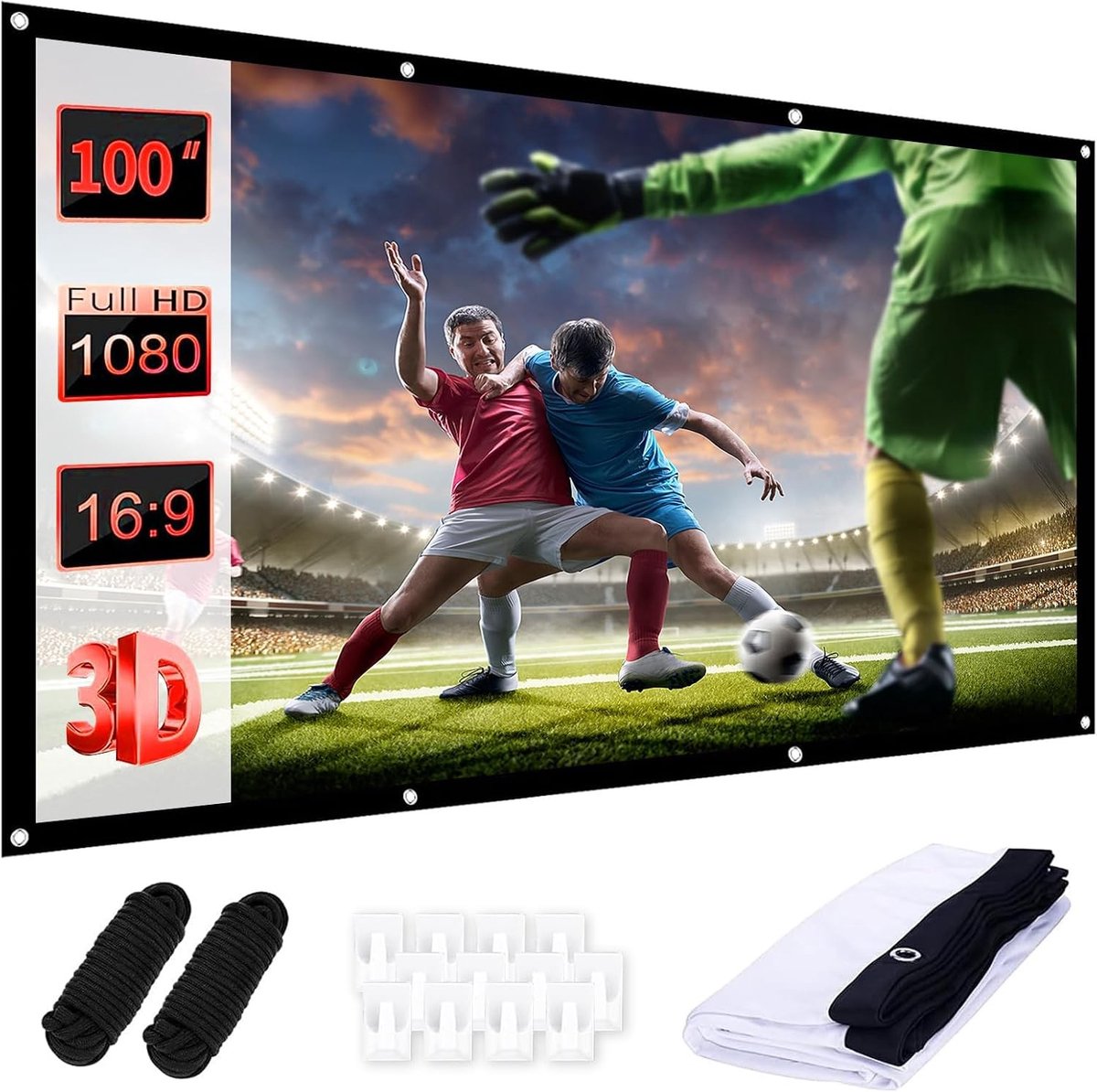 Hoge Kwaliteit 100 Inch 16:9 Projectiescherm voor Buiten, Camping en Presentaties - Draagbaar en Vouwbaar met Haak en Touw
