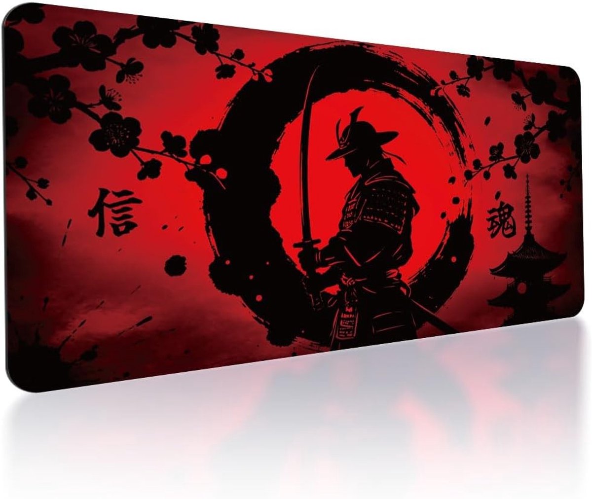 Bureauonderlegger in Japanse stijl, grote antislip muismat voor gaming en kantoor, 40 x 80 cm, ideaal voor toetsenbord en muis, rood design