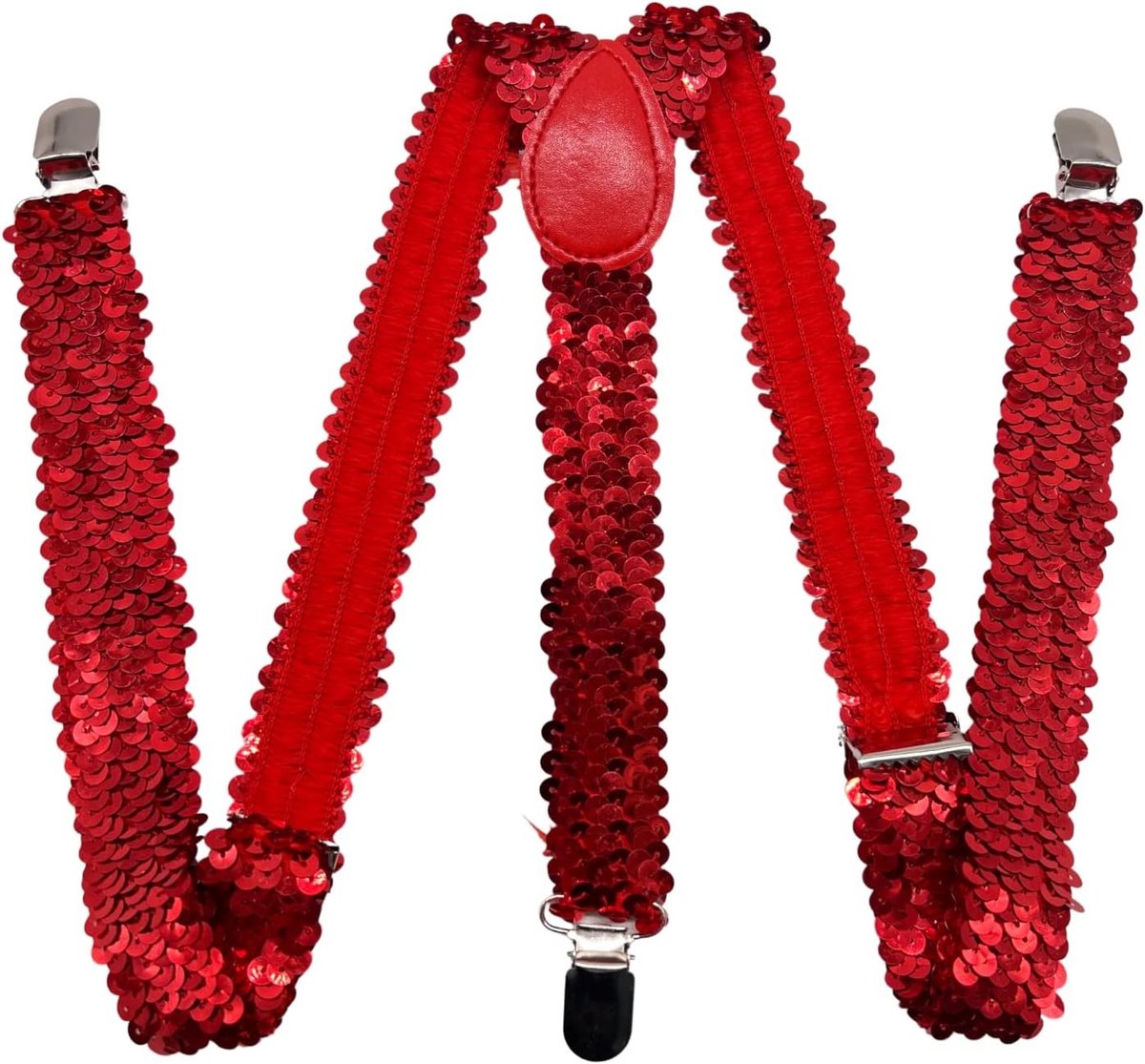 Unisex Sequins Y-Back Suspenders met Sterke Clips voor Volwassenen - Kostuumaccessoires in Rood, One Size, Perfect voor Feesten en Evenementen