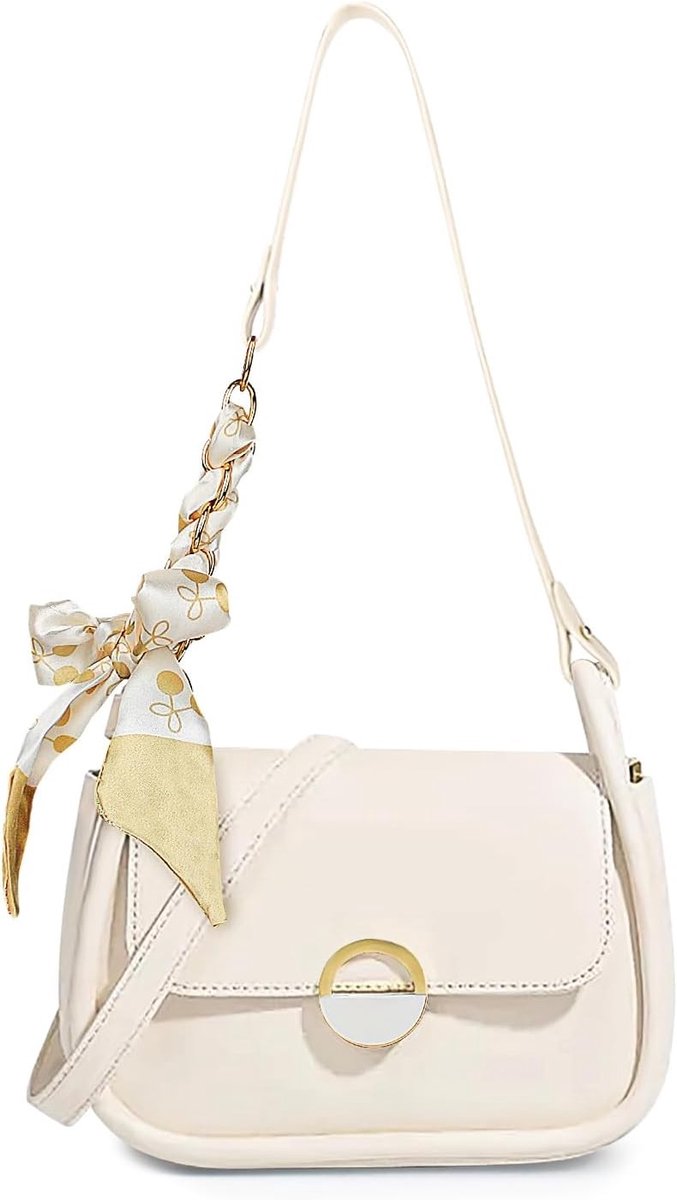 Stijlvolle schoudertas voor dames, verstelbare crossbody tas met drukknoop, kleine handtas voor diverse gelegenheden, wit, trendy en praktisch