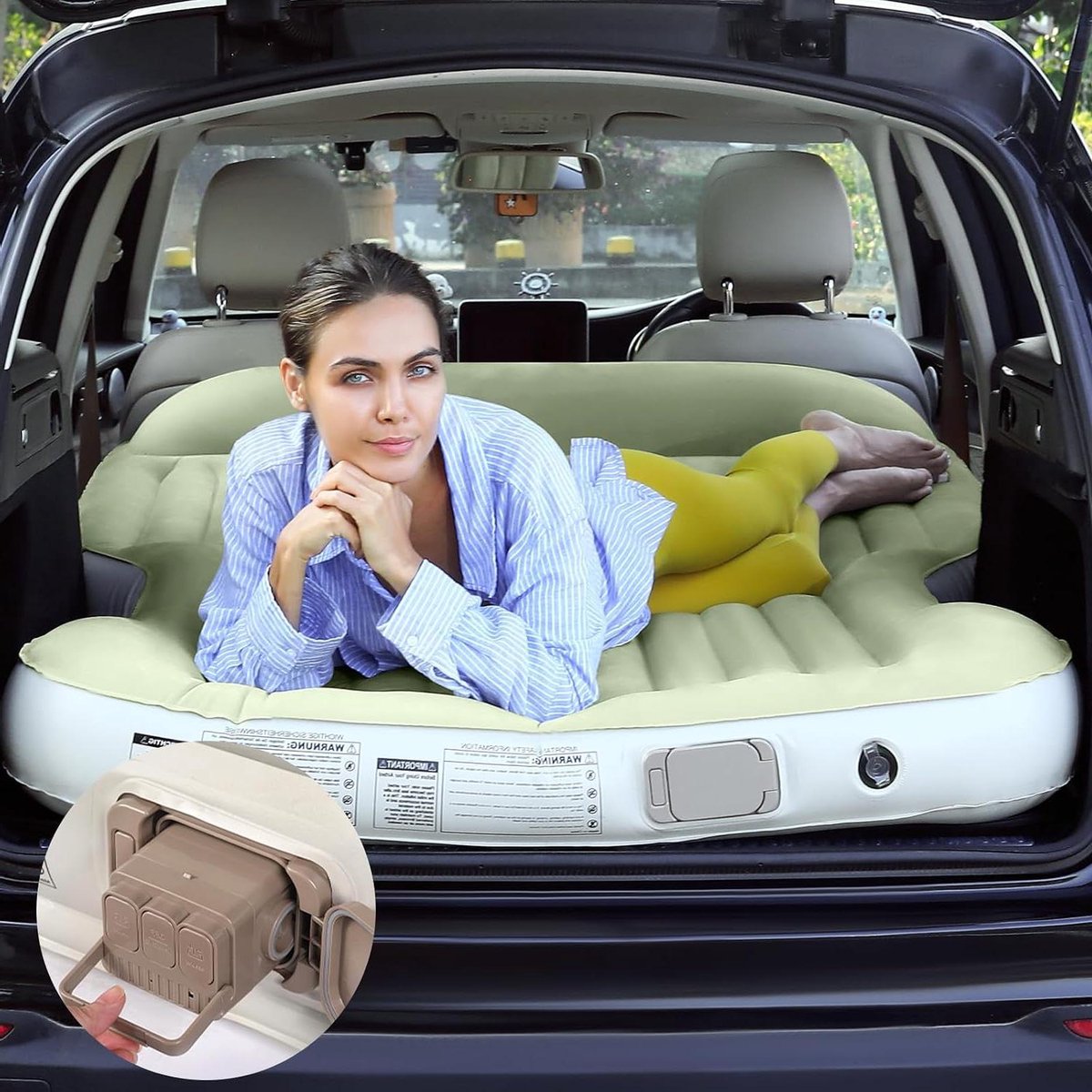 Opblaasbaar Luchtbed - Reisbed Kamperen - Comfortabel Slapen - Ingebouwde Pomp - 190 x 126 cm - Lichtgroen