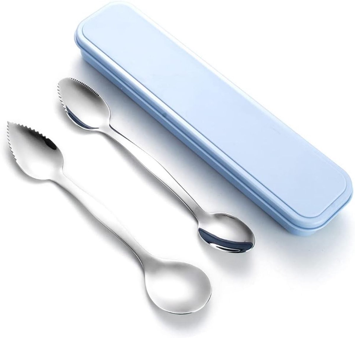 Grapefruit Lepels met Tanden - Dubbelzijdige RVS Lepels voor Citrusvruchten, Kiwi en Dessert - Set van 2 met Opbergdoos