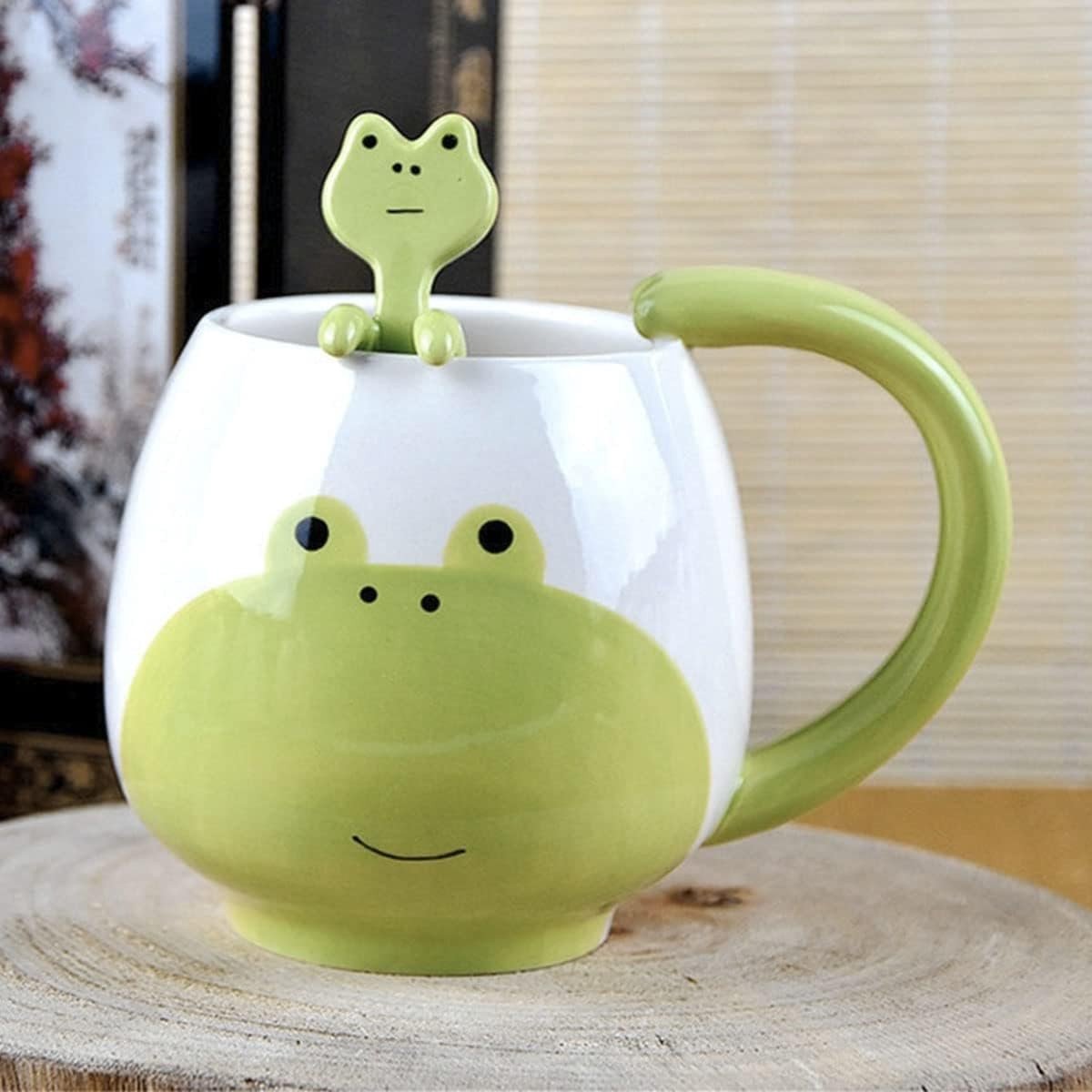 Grappige Kikker Mok, Schattige Theekop en Koffiekop, 420 ml, Keramisch met Lepel en Onderzetter, Origineel Cadeau voor Verjaardag en Feestdagen