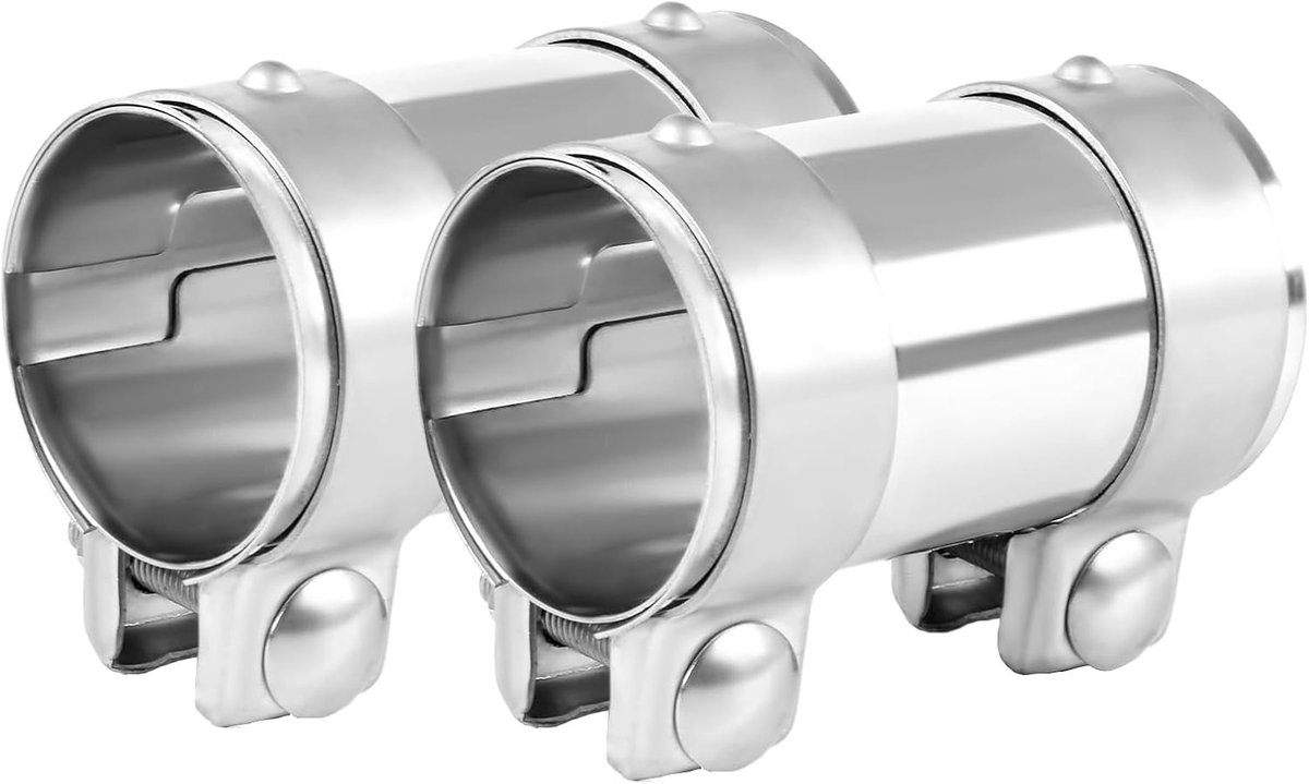 Dubbele Uitlaatklem 2x, Roestvrij Staal, Universele Pijpverbinder voor Uitlaatsystemen, Diameter 42 mm x 95 mm, Duurzaam en Betrouwbaar