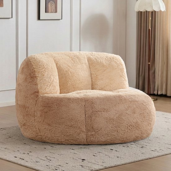 XXL Zitzak Fauteuil - Kleurrijk Patchwork Ontwerp - Imitatie Konijnenbont - Ergonomische Ondersteuning - Voor Woonkamer, Kinderkamer en Leeshoek - Max. 200 kg-Roze-wit-paars gemengd-Koffiebruin