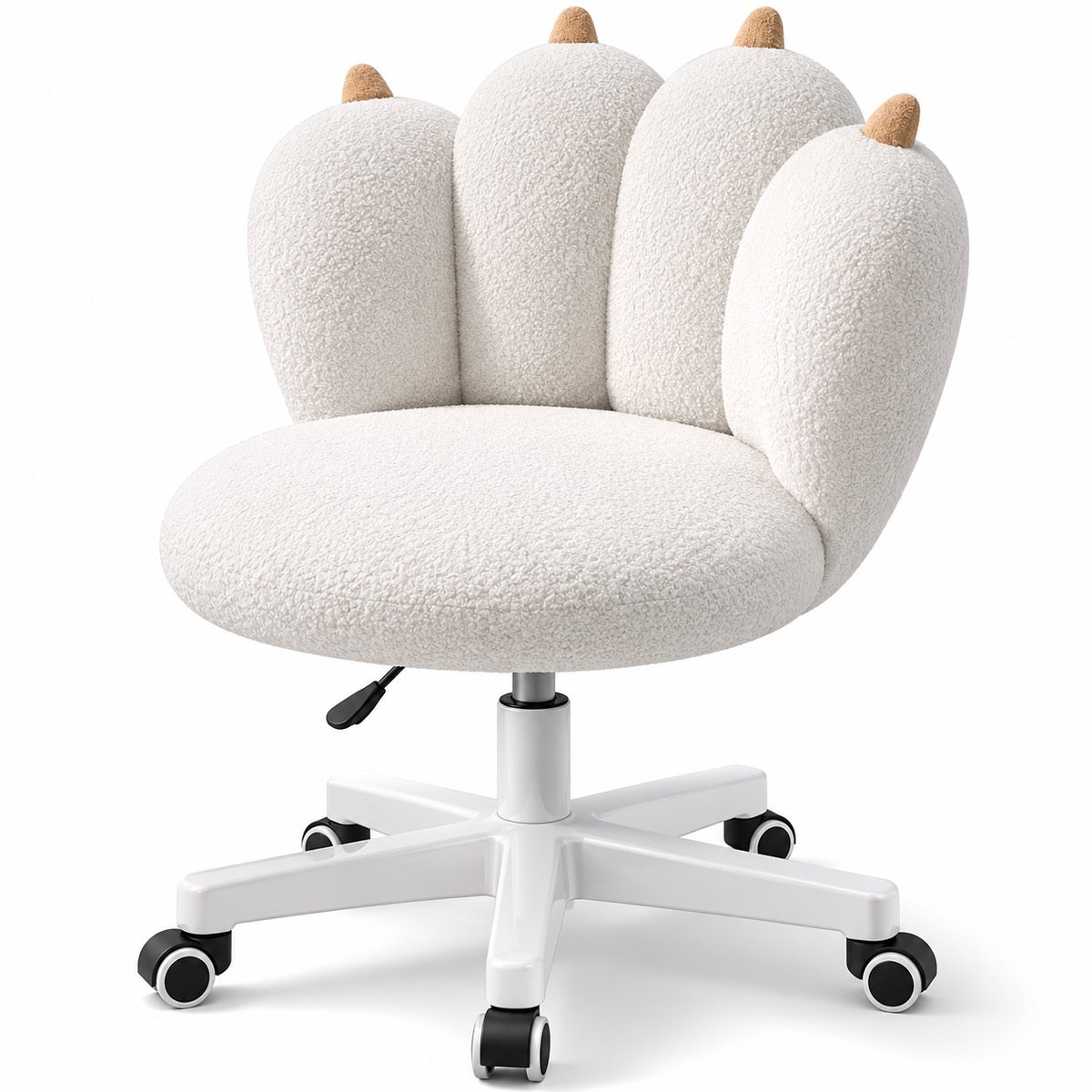CINK Living® Bureaustoel Teddy Stof – Draaistoel met Wielen – Verstelbare Werkstoel – Ergonomische Make-upstoel – Kattenpoot Design – Wit