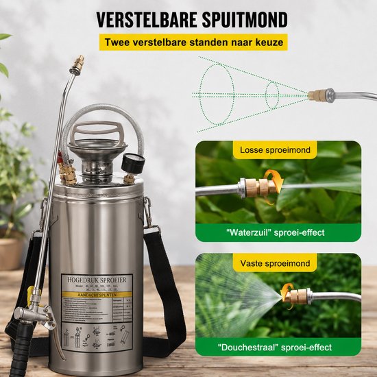 Sello! drukspuit - onkruid - verstelbare sproeikop - handsproeier - draagriem - flexibele slang - veiligheidsventiel - rvs - 10L — afbeelding 2