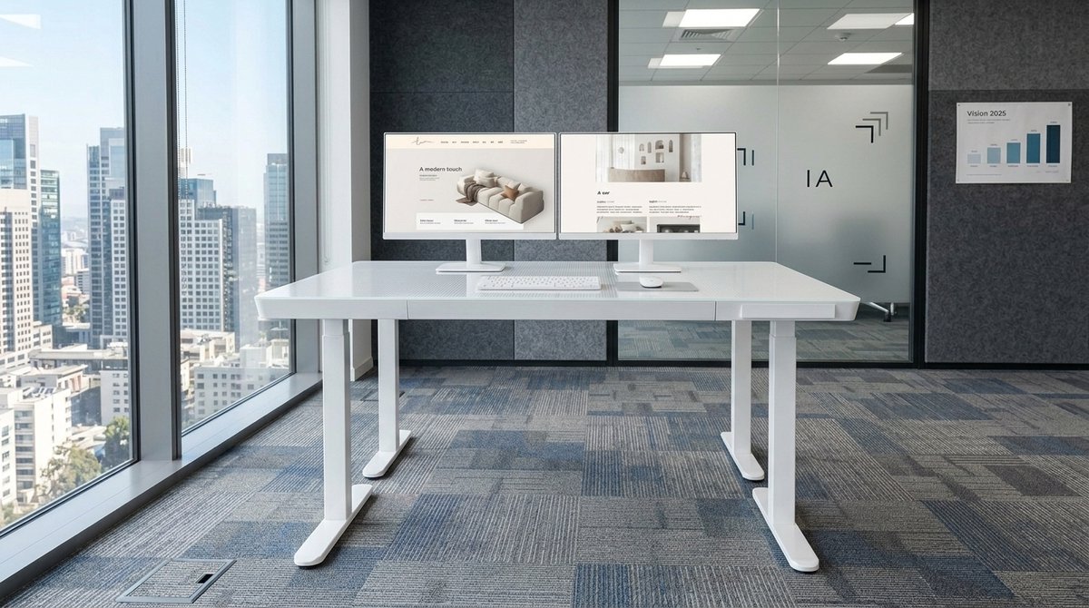 Elektrisch Zit-Sta Bureau met Gehard Glas 120x60 cm - House&Garden CrystalLift Pro - In Hoogte Verstelbaar Bureau met USB & USB-C, 4 Geheugenstanden, Ergonomisch Thuiswerk Bureau, Computerbureau, Sta Bureau, Wit