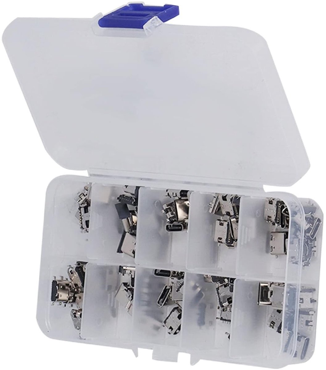 100 Stuks TYPE C USB Female Plug Connector Jack Solder Reparatie Adapter Set met RVS Opbergdoos voor Computers, USB Apparaten en Randapparatuur