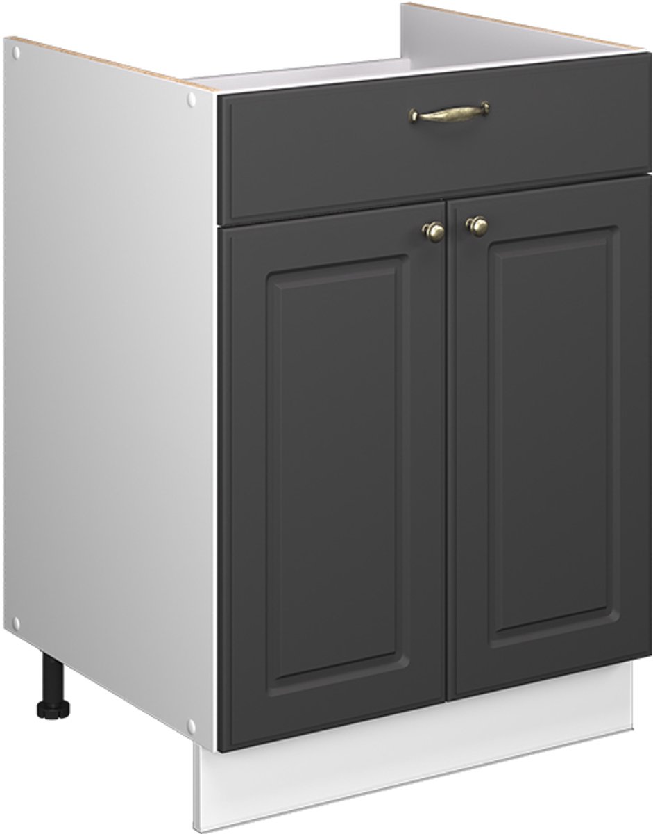 Vicco Onderkast voor spoelbak/kookplaat Fame-Line, Anthrazit-Gold Landhaus/Wit, 60 cm met lade, zonder werkblad Anthrazit-Gold landelijk/Wit