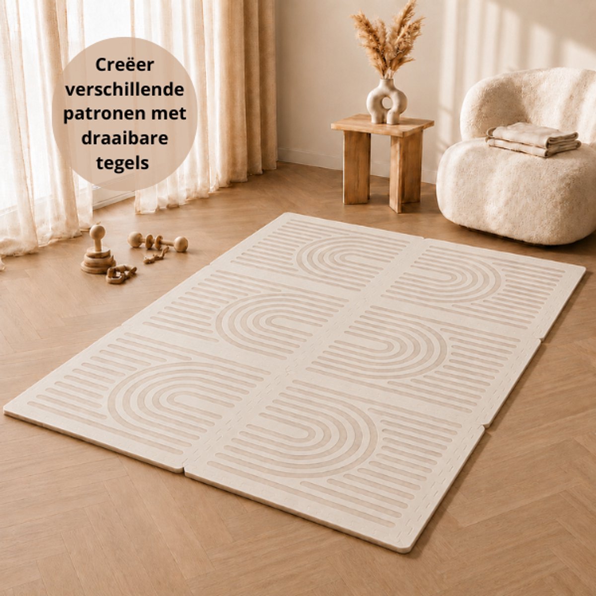 Broyari Speelmat Baby 120x180 cm - Beige EVA Foam Puzzelmat thumbnail 2