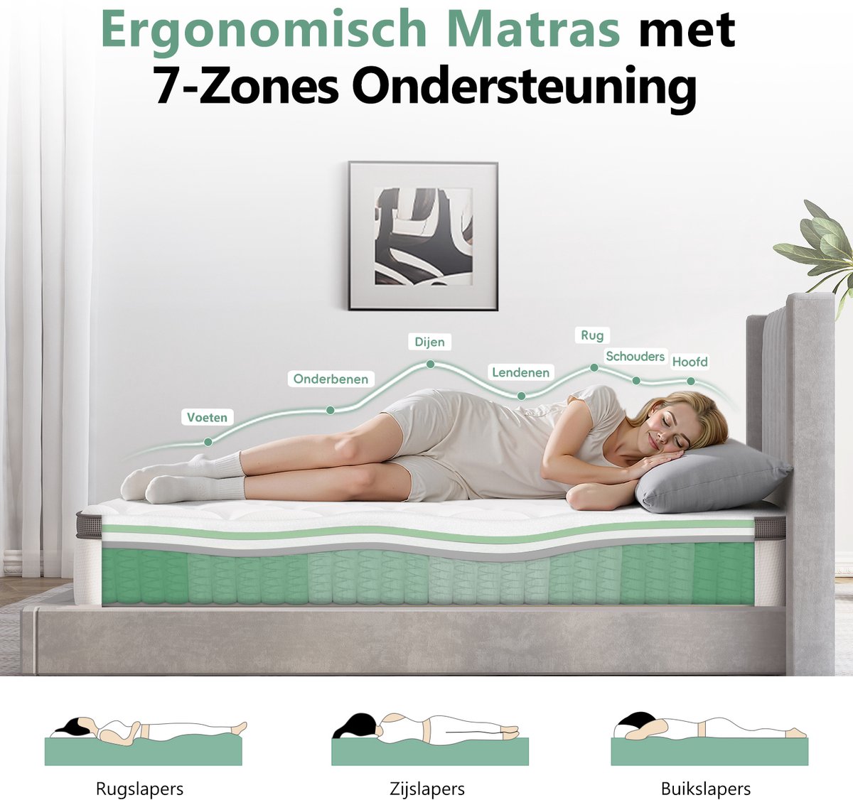 Saikefy Matras 160x200 tweepersoons - Pocketvering Matras - 25cm thumbnail 3