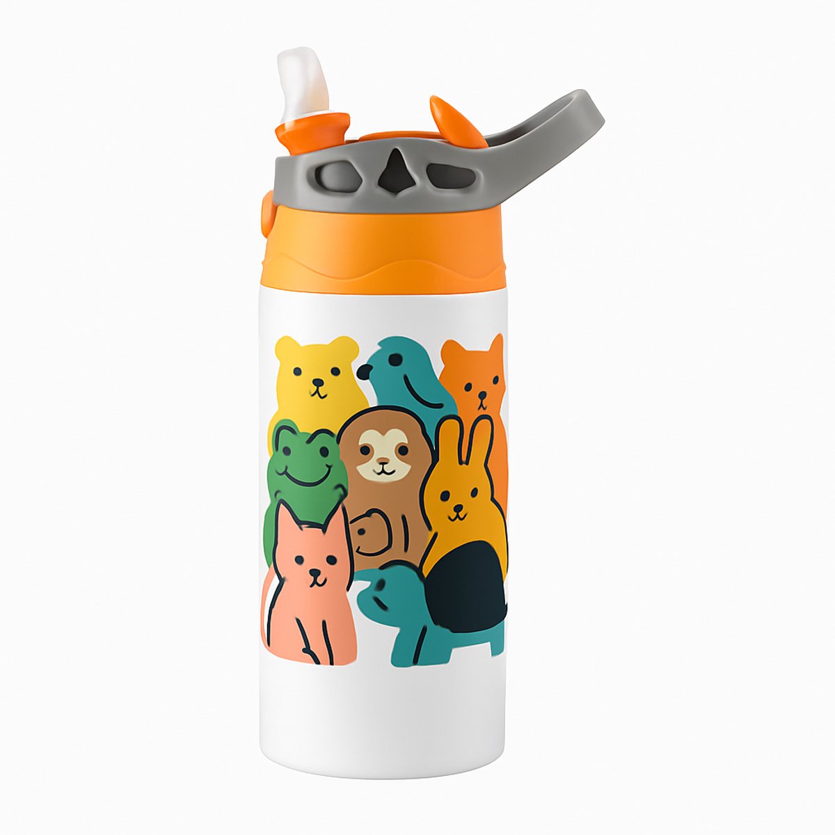 Opvallende Bold Neon Drinkfles – Trendy Waterfles voor Feestgangers en Hippe Mensen - Waterfles voor kinderen (wit/oranje)