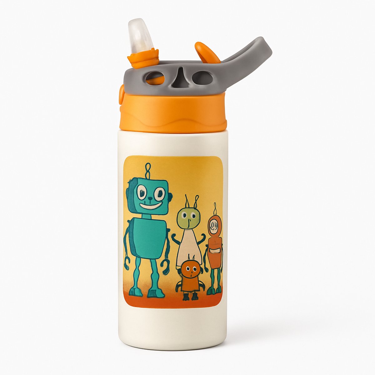 Retro Stijlvolle Drinkfles – Unieke Vintage Drinkfles voor Design Liefhebbers - Waterfles voor kinderen (wit/oranje)