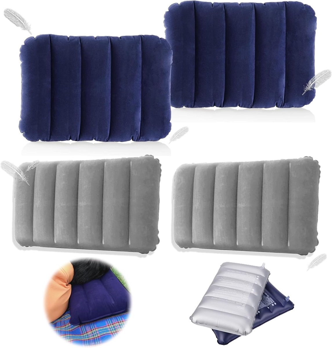 Comfortabele Opblaasbare Kussenset van 4 Stuks, Waterdicht en Lichtgewicht voor Camping, Wandelen en Kantoorgebruik
