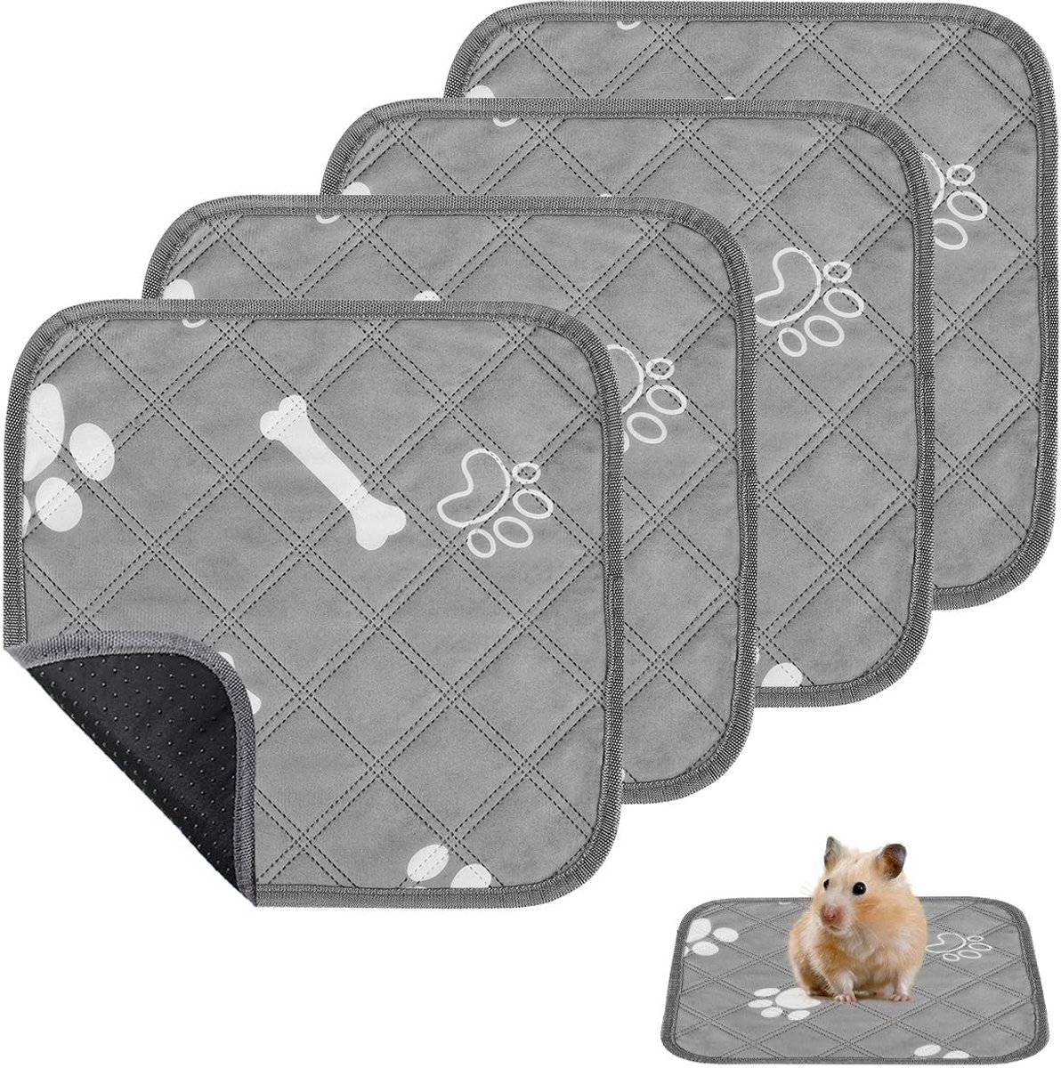 Dailygoods - 4 Stuks Herbruikbare Pipi-Pads voor Cavia's en Kleine Dieren - Grijs 30 x 30 cm