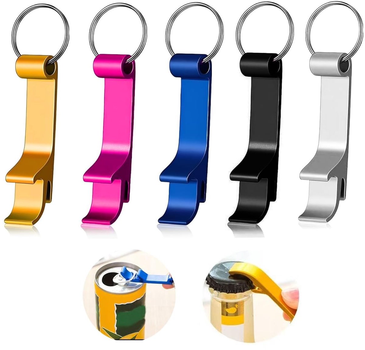Dailygoods - Set van 5 Sleutelhanger Flesopeners - Compacte Aluminium Bierflesopeners in Diverse Kleuren