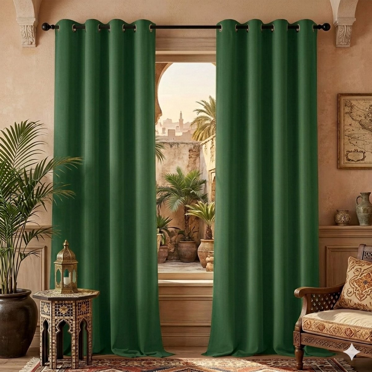 Maison Elara Warmte-isolerende verduisteringsgordijnen met oogjes, 2 stuks, 117 x 229 cm, dennengroen