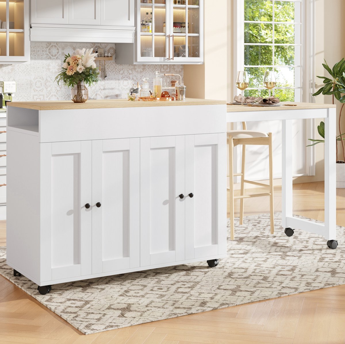 DESMIU Bartafel - Uitschuifbare Tafel Met Opbergruimte - Voor Eetkamer En Woonkamer - MDF - 117-180x50x94,6 Cm - Wit