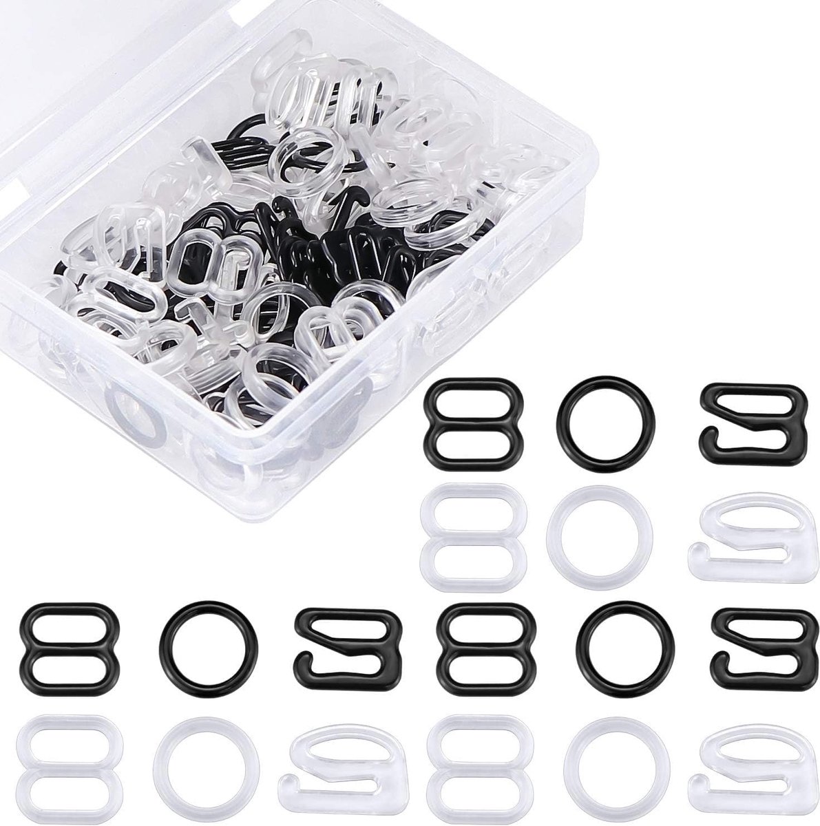 40 Sets Lingerie Verstelbare Schuifringen en Ringen 8mm Beugel Sluiting voor Badmode en Jurken, Zwart en Wit