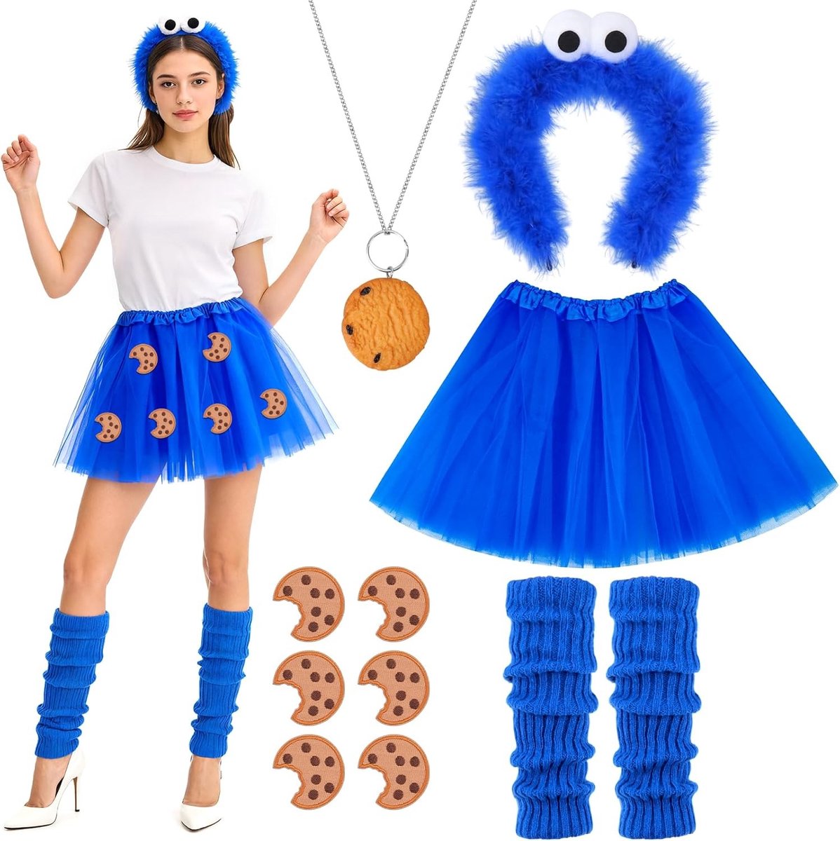 Kruimelmonster Kostuum voor Vrouwen en Kinderen met Hoofdband, Tutu Rok en Accessoires voor Carnaval en Halloween