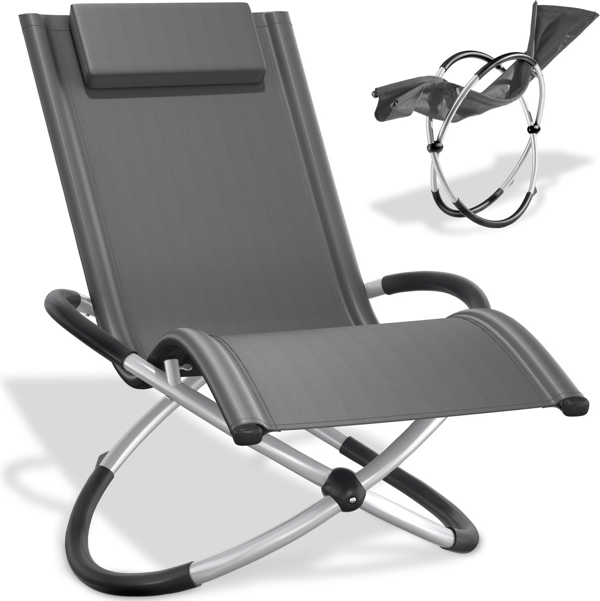 Bol.com tectake® Schommelstoel - Opvouwbaar - Weerbestendige Ligstoel voor Buiten - Loungestoel - Tuinstoel - Tot 150 kg - Ergon... aanbieding